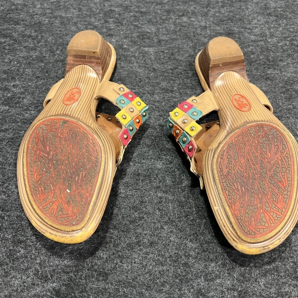 Sofft Studded Multicolor Leather Kitten Heel Slipon Sandal Size 8 Bohemian Comfy - Picture 6 of 9